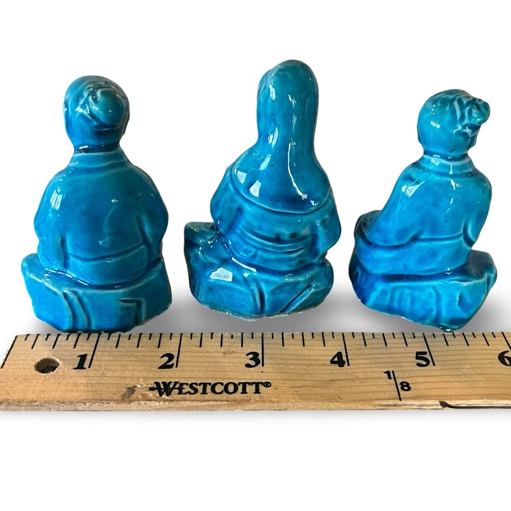Vintage Cyan Blue Chinoiserie 3 Immortals Statues - Picture 4 of 4